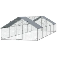 PawHut Metal Chicken Coop with Water- and UV-Protection Cover for Backyard Hen, Duck, Rabbit, 9.8' x 32.8' x 6.4'(m-2)