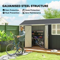 Outsunny 12' x 5.5' Metal Garden Storage Shed, Outdoor Tool Storage House with Lockable Door, Vents, Sloped Roof, Dark Grey(m-4)