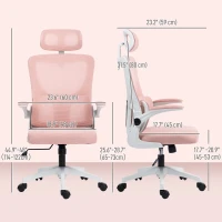 Vinsetto High Back Office Chair, Mesh Computer Desk Chair with Rotatable Headrest, Lumbar Back Support, Adjustable Height, Pink(m-3)