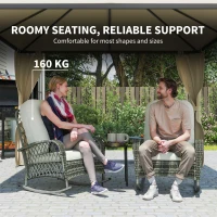 Outsunny Rattan Rocking Chair, Outdoor Wicker Patio Rocker Chair Furniture with Thick Cushions, for Garden Backyard Porch, Khaki(m-9)