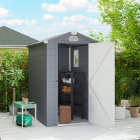 Outsunny 4.5' x 6' Garden Storage Shed with Latch Door, Vents, Sloped Roof, Light Grey