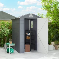 Outsunny 4.5' x 6' Garden Storage Shed with Latch Door, Vents, Sloped Roof, Light Grey(m-1)