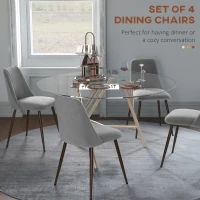 HOMCOM Upholstered Dining Chairs Set of 4, Velvet Accent Chair with Back and Wood-grain Steel Leg for Kitchen, Grey(m-4)