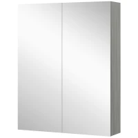 HOMCOM Wall Mount Mirrored Medicine Cabinet, Bathroom Mirror Cabinet with Adjustable Shelf, Double Soft Closing Doors, Grey(m-2)