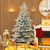 HOMCOM 6 ft Artificial Frosted Christmas Tree with Realistic Branches, Wide Full Spruce, Hinged Xmas Tree, Easy Assembly(m-2)