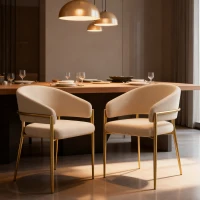 Set of 2 Modern Dining Chairs with Metal Frame for Long-Lasting Use, Fabric Upholstered with Curved Backrest, 24" L x 22" W x 31.5" H, Beige(m-5)