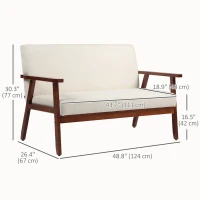 HOMCOM Compact Loveseat Sofa Couch Linen Fabric Double Seat Sofa with Rubber Wood Legs Cream White(m-3)