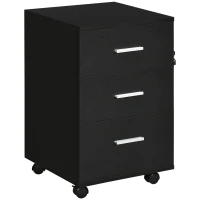 Vinsetto Mobile Filing Cabinet with Wheels, 3 Drawer File Cabinet with Lock and Keys for Home Office, Black(m-2)