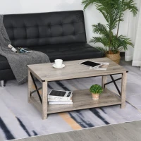 HOMCOM Industrial Coffee Table, Cocktail Table with Bottom Storage Shelf, Metal X-Bar for Living Room Bedroom(m-1)