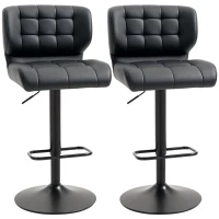 HOMCOM Swivel PU Leather Barstools Set of 2 Adjustable Bar Stools with Footrest Back for Kitchen Counter Dining Room Black(m-2)