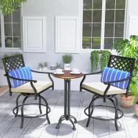 Outsunny Outdoor Bar Stools Set of 2, Bar Height Swivel Patio Chairs with Cushion, Pillow Footrest for Poolside, Backyard(m-10)