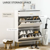 HOMCOM Modern Shoe Cabinet Storage 12 Pair Shoe Organizer with 2 Flip Doors Drawer and Adjustable Shelf White(m-4)