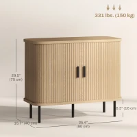 HOMCOM 35.4" Sideboard Buffet Cabinet with Storage, Nordic Coffee Bar Cabinet with Slatted Tambour Doors and Metal Legs, Oak(m-3)