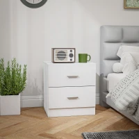 HOMCOM Bedside Table with 2 Drawers, Modern Nightstand for Bedroom, White(m-1)