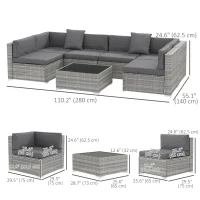 Outsunny 7pc Patio Wicker Set w/ Tea Table Wicker Sectional Sofa Set Grey(m-3)