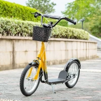 Aosom Kick Scooter with Adjustable Handlebar, Kids Scooter with 2 Brakes Basket Cupholder 16" Inflatable Rubber Tyres Orange(m-1)