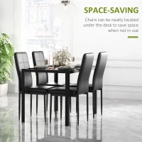 HOMCOM 5-Piece Rectangular Glass Kitchen Table and Chairs with Metal Frame and Faux Leather Upholstery for Dining Room, Black(m-4)
