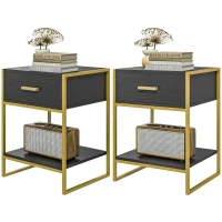 HOMCOM Modern Nightstand Set Of 2, Small Bedside Table with Drawer, Shelf and Steel Frame for Bedroom, Black(m-2)