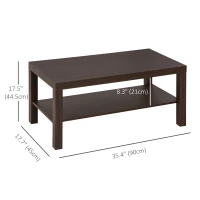 HOMCOM 2 Tier Coffee Table with Storage Shelf, Rectangular Center Table for Living Room, Home Office Furniture Walnut(m-3)