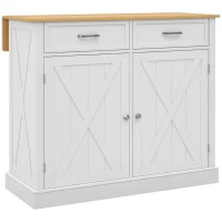 HOMCOM Rolling Kitchen Island with Drop Leaf Wood Breakfast Bar, Farmhouse Kitchen Cart with 2 Drawers, Adjustable Shelves for Dining Room (White)(m-2)