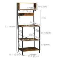 HOMCOM Baker's Rack with Charing Station, Microwave Shelf with Power Outlet, USB Charger and 5 Hooks, Rustic Brown(m-3)