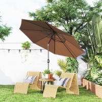 Outsunny 10' x 8' Round Market Umbrella, Patio Umbrella with Crank Handle and Tilt, Outdoor Parasol for Garden, Bench, Lawn, Coffee