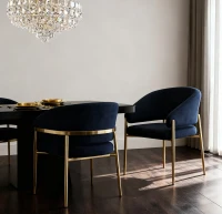 Set of 2 Modern Dining Chairs with Metal Frame for Long-Lasting Use, Fabric Upholstered with Curved Backrest, 24" L x 22" W x 31.5" H, Blue(m-5)