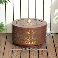 Outsunny Outdoor Water Fountain with LED Lights, 10" Tall Garden Waterfall Fountain with Adjustable Flow, Brown(m-3)