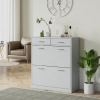 HOMCOM Narrow Shoe Storage with 2 Flip Drawers and Adjustable Shelves Shoe Organizer Cabinet for 12 Pairs of Shoes, Grey(m-9)