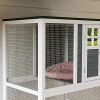 PawHut 74" Wooden Outdoor Cat House Weatherproof & Wheeled with High Weight Capacity, Kitten Cage Condo, White(m-9)