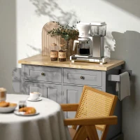 HOMCOM Kitchen Island with Storage, Rolling Trolley Cart with Rubber Wood Top, Spice Rack, Towel Rack, Grey(m-10)