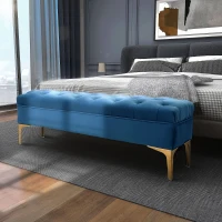 HOMCOM End of Bed Bench, Upholstered Bench, Entryway Shoe Bench with Button Tufted for Living Room, Bedroom, Blue(m-1)