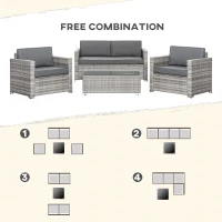 Outsunny 4 Pieces Patio Wicker Sofa Set, Outdoor PE Rattan Extra Wide Seat Conversation Furniture w/ Tempered Glass Table-top & Thick Padded Cushion for Garden, Backyard, Lawn, Mixed Grey(m-7)