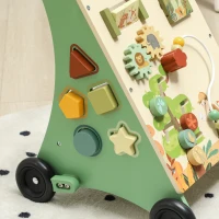 Qaba Wooden Baby Walker, Push Along Walker Toys with Speed Control, Xylophone, gears and Bead Maze, Green(m-9)