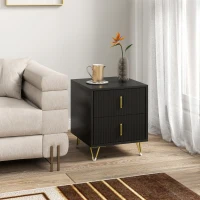 HOMCOM Bedside Table, Modern Nightstand with 2 Drawers, Side End Table with Metal Legs for Living Room, Bedroom, Black(m-7)
