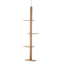 PawHut 100" Floor To Ceiling Cat Tree w/ 3 Perches Activity Center for Kittens Cat Tower Furniture, Light Brown(m-2)