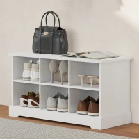 HOMCOM Coat Rack Shoe Bench Set, Entryway Shoe Bench with 8 Storage Cubbies, 4 Hooks for Hallway, Living Room, White(m-9)