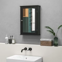 kleankin Bathroom Mirror Cabinet, Wall Mounted Medicine Cabinet with Door and Shelves, Black(m-10)