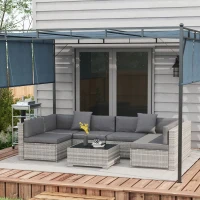 Outsunny 7pc Patio Wicker Set w/ Tea Table Wicker Sectional Sofa Set Grey(m-1)