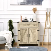 HOMCOM Farmhouse Kitchen Storage Cabinet, Sideboard Buffet Cabinet with 2 Rustic Barn Doors and Drawer, Oak(m-8)