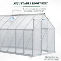 Outsunny 6' x 12' x 6.5' Walk-in Greenhouse, Polycarbonate Greenhouse with Adjustable Roof Vent, Base, Sliding Door, Clear(m-5)