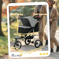 PawHut Small Dog Stroller, 3-Wheel Foldable Pet Stroller with Adjustable Canopy and Zippered Mesh Door for Pet Owners, Grey(m-3)