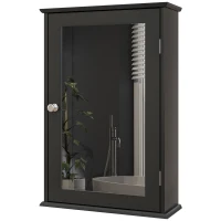 kleankin Bathroom Mirror Cabinet, Wall Mounted Medicine Cabinet with Door and Shelves, Black(m-2)