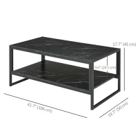 HOMCOM 2-Tier Coffee Table with Storage Shelf, Cocktail Table with Marble Textured Table Top, for Living Room Bedroom Dorm, Black(m-3)