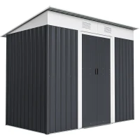 Outsunny 7' x 4' Outdoor Storage Shed, Metal Garden Tool Storage House Organizer with Lockable Sliding Doors and Vents for Backyard Patio Lawn, Charcoal Grey(m-11)