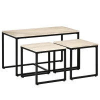 HOMCOM Nesting Coffee Table Set of 3, Modern End Tables with Black Metal Frame for Living Room Home Furniture, Natural(m-2)
