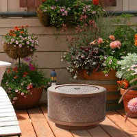 Outsunny Outdoor Water Fountain with LED Lights, 10" Tall Garden Waterfall Fountain with Adjustable Flow, Brown(m-9)