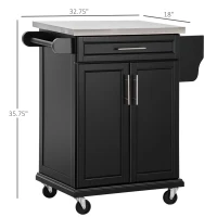 HOMCOM Kitchen Island with Stainless Steel Top, Rolling Kitchen Cart on Wheels with Storage Drawer, Cabinet, Towel Rack and Spice Rack (Black)(m-3)