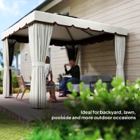 Outsunny 10' x 10' Outdoor Patio Gazebo Double Soft-top Garden Shelter Tent with Curtains, & Mesh Screen Drapes, Cream White(m-7)