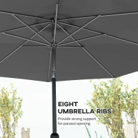 Outsunny 10' x 8' Round Market Umbrella, Patio Umbrella with Crank Handle and Tilt, Outdoor Parasol for Garden, Bench, Lawn, Grey(m-7)